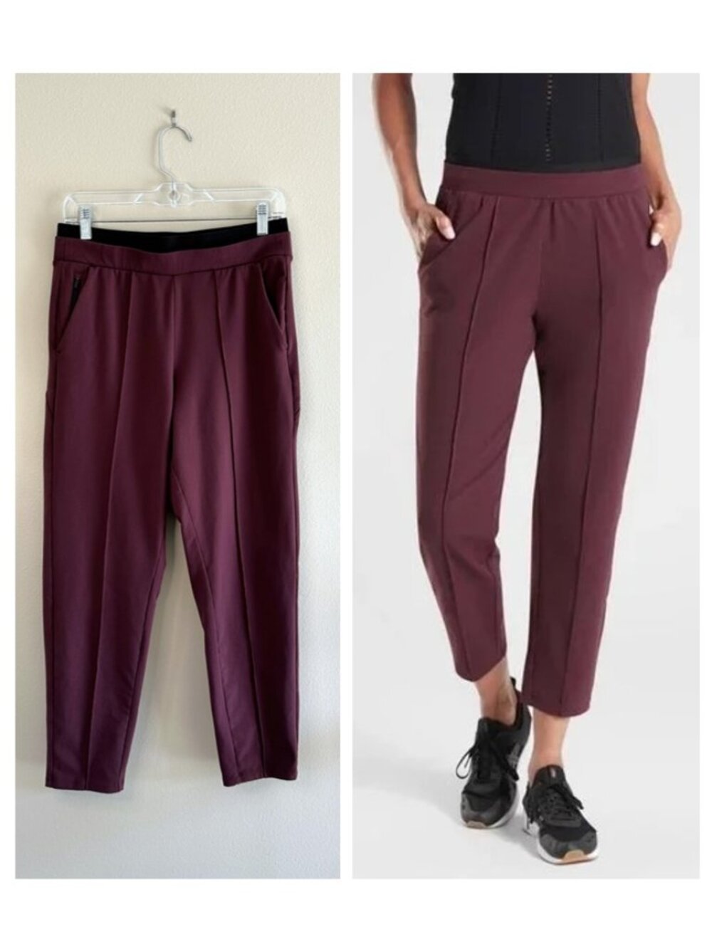 Athleta Venice Pintuck Cropped Pants, S, Burgundy Athleisure